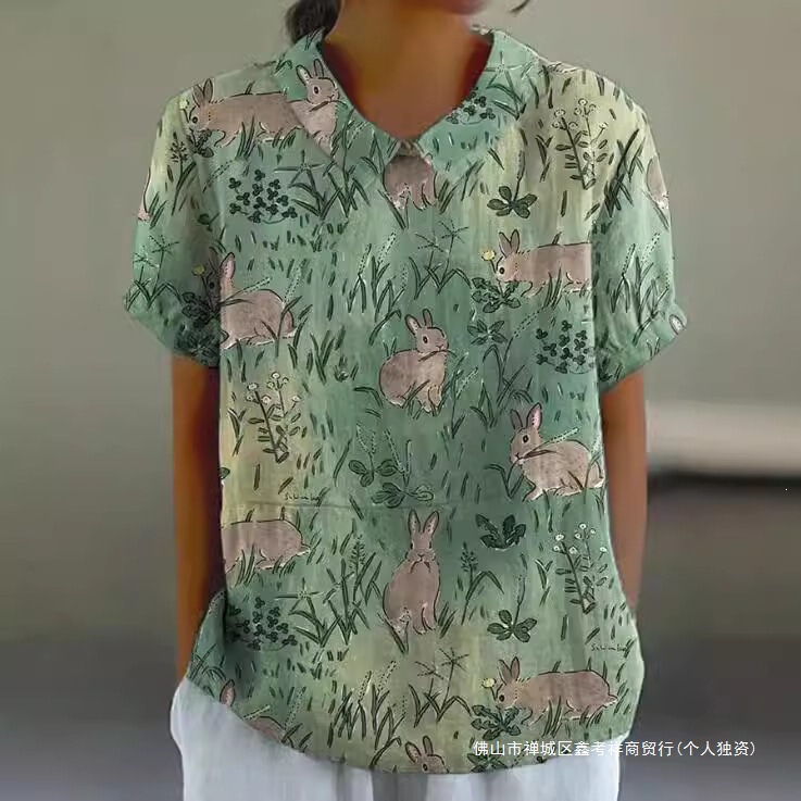 Foreign Trade Cross-Border Amazon European and American 2025 New Summer Short-Sleeve Printed Pullover Shirt from Source Factory