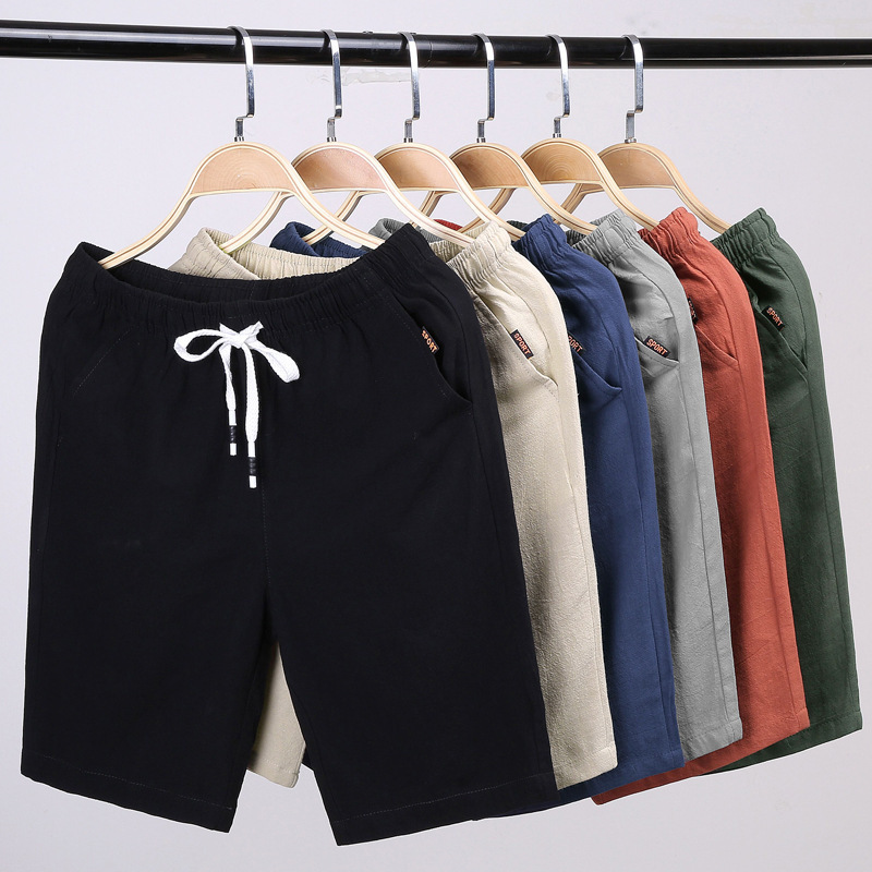 Men's pure cotton shorts, 5-inch shorts, summer style, 5XL thin, loose, plus size sports pants, trendy big shorts, mid-length shorts, riding breeches, cotton and linen.