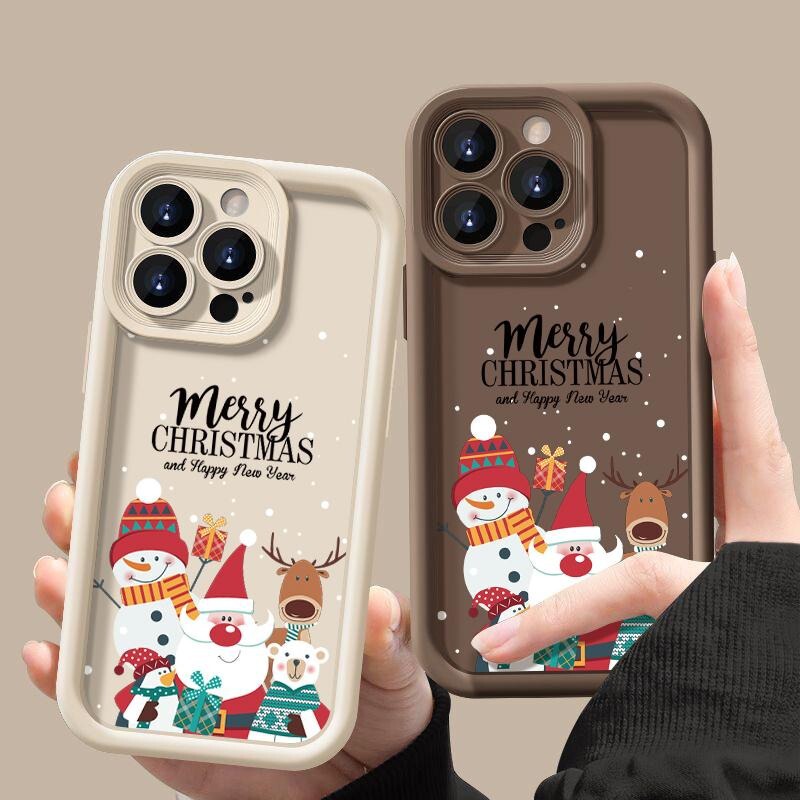 Suitable for iPhone16 Christmas Square Phone Case 15PROMAX Snowman Painted Apple 14 Drop Protective Case Suitable for iPhone16 Christmas Square Phone Case 15PROMAX Snowman Painted Apple 14 Drop Protective Case
