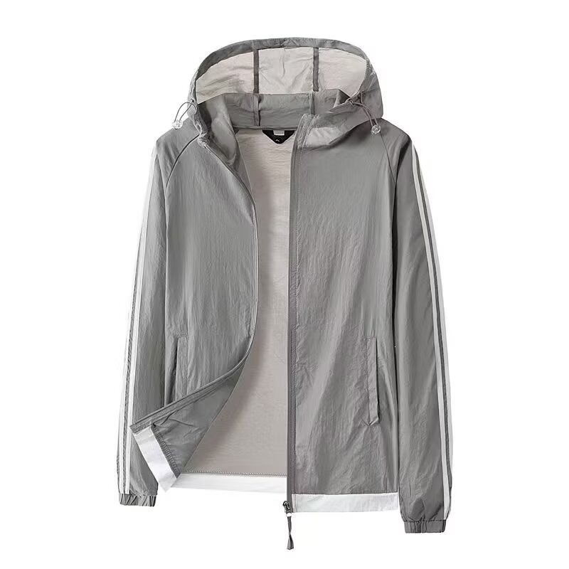 Hielo ligero y transpirable ropa de protección solar para hombres y mujeres encapuchados pescar cremallera montar ropa de cuero de manga larga chaqueta de protección solar para hombres