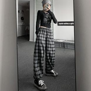 Plaid Pants Women's Spring and Autumn Korean Style ins Straight Leg Trousers Loose High Waist Wide Leg Pants