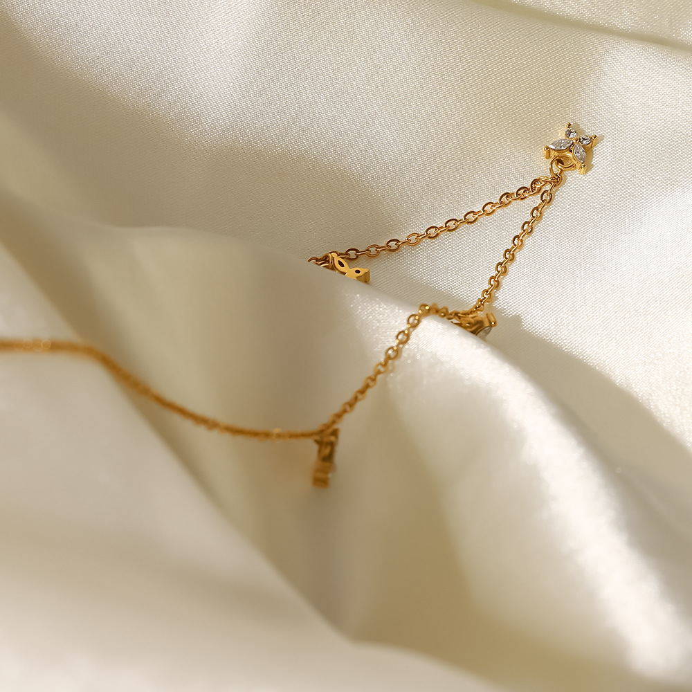 Fashion Geometric Stainless Steel Necklace Gold Plated Zircon Stainless Steel Necklaces