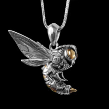 人品银品泰银精工S925银做旧大黄蜂吊坠个性风潮朋克风男女款挂坠