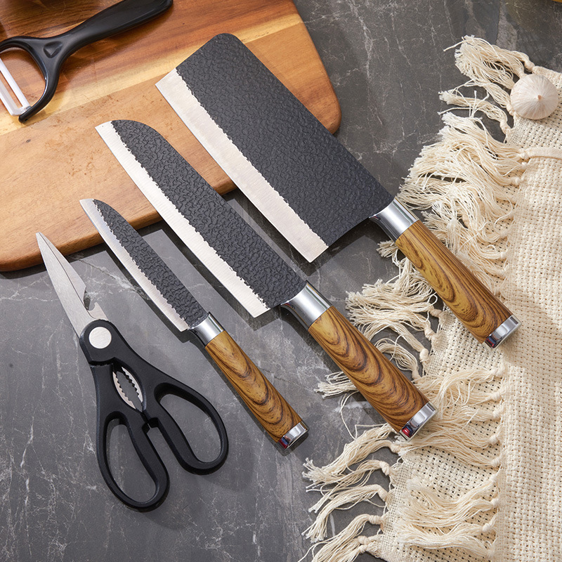 Venta caliente de comercio exterior cuchillos de cocina de acero inoxidable juego de cuchillos de cinco piezas cuchillo de martillo cuchillo de chef caja de color de regalo cuchillo