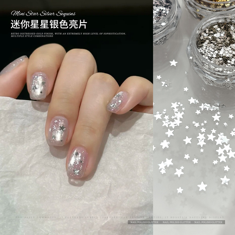 Mini Five-Pointed Star Glitter Nail Art Decorations, Trendy Instagram Sweet-Cool Style Laser Star Nail Stickers