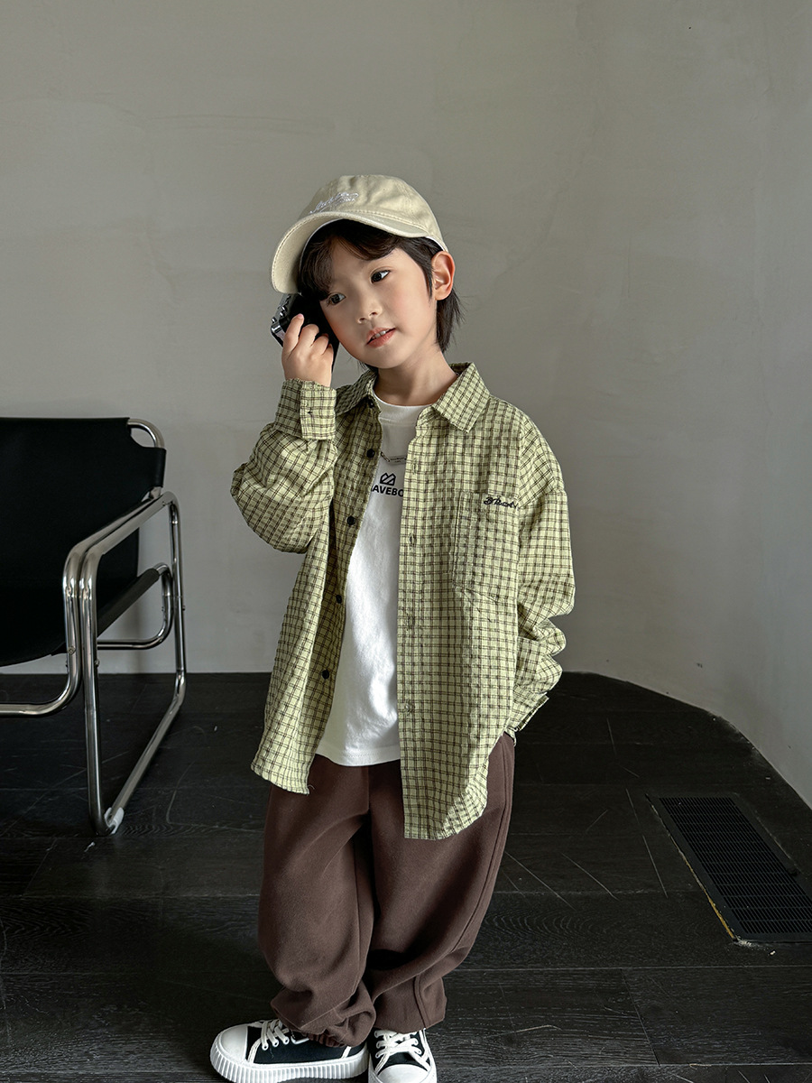 Boys' Classic Plaid Cotton Shirt Top 2025 Spring and Autumn New Children's Korean Children's Wear Haima Home Shirt All-Match