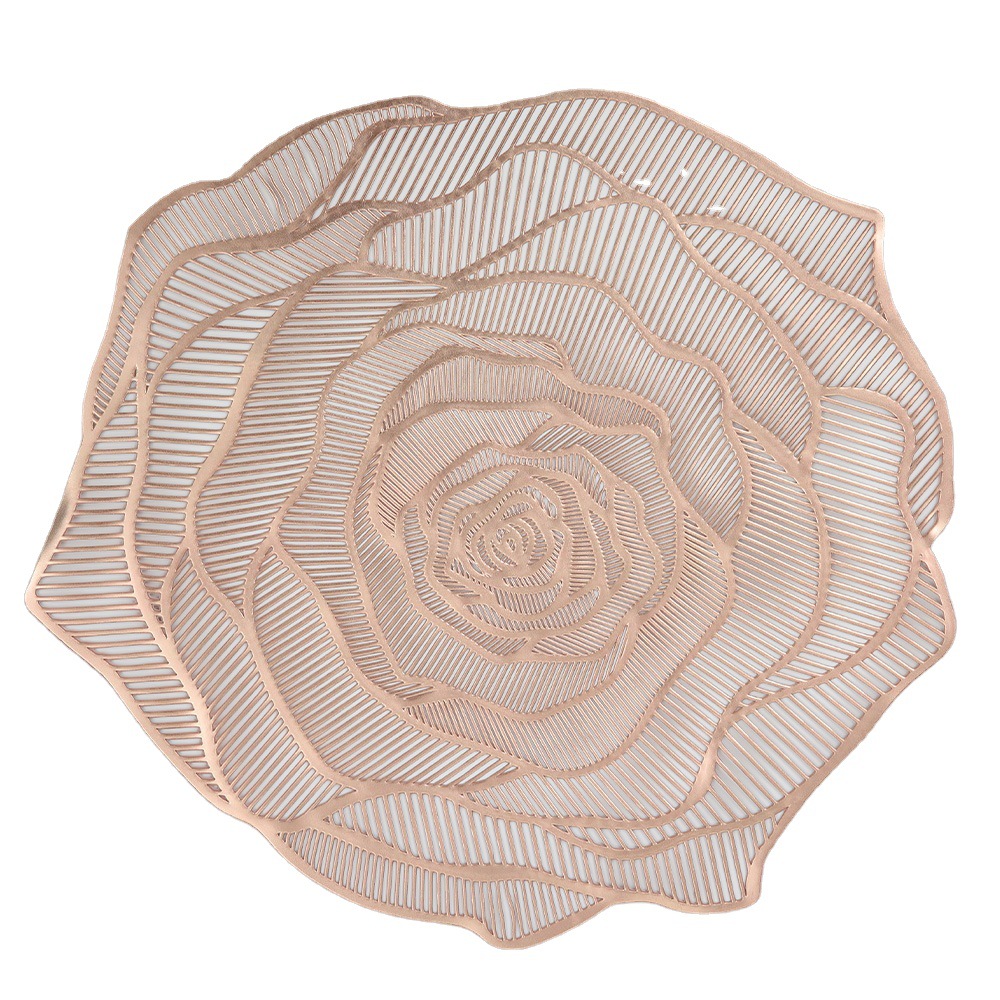 Rose placemat PVC luz lujo occidental placemat montaña hueco impermeable a prueba de aceite estera de mesa de aislamiento decorativo vajilla plato de fruta