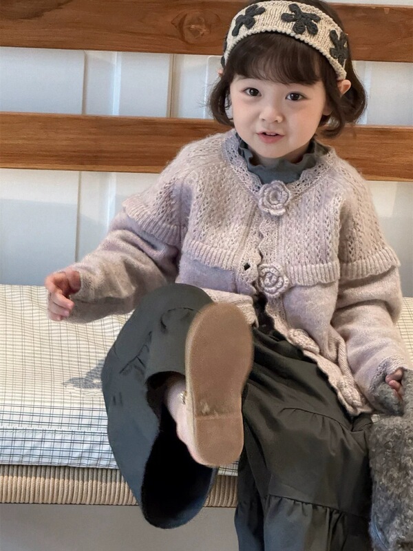 女童秋冬毛衣开衫女宝宝宽松针织外套秋季新款上衣女孩子韩系毛衣|undefined