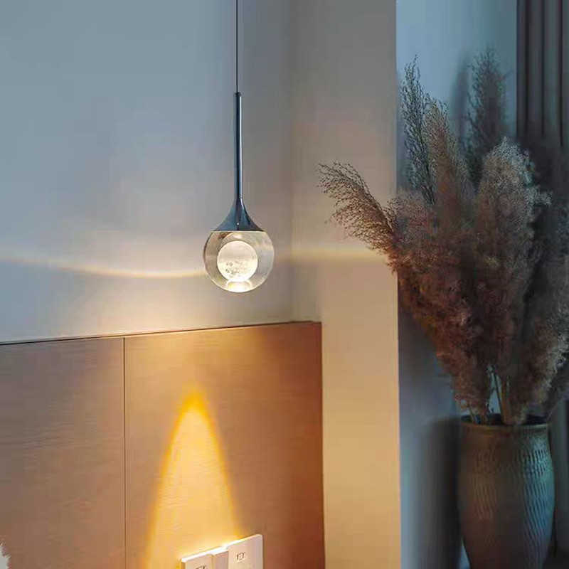 Bedroom Chandelier High-End Accessible Luxury Creative Moon Background Wall B&B Small Living Room Crystal Bedside Lamp Atmosphere