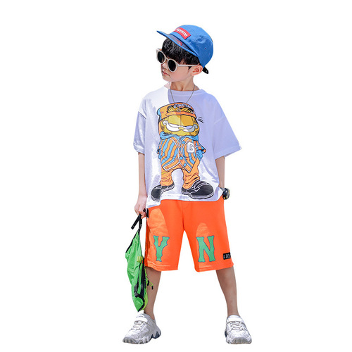 Boys' Short Sleeve Set Summer 2024 New Trendy Cool Style Medium and Large Children Celebrity Sports Korean Version Boys Stylish Children's Clothing