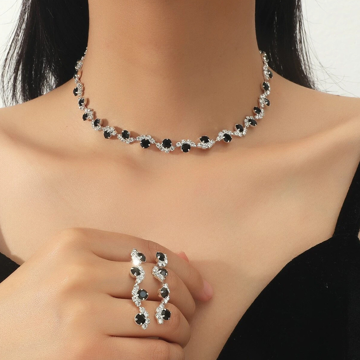 Pendientes, pulsera, collar, conjunto de joyería de 2 piezas, cadena de garra, novia, fresco, regalo de fiesta de cumpleaños, conjunto estilo fragancia pequeña