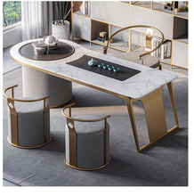 高檔輕奢岩板茶桌新中式異形設計師高端別墅庭院功夫禪意泡茶台椅