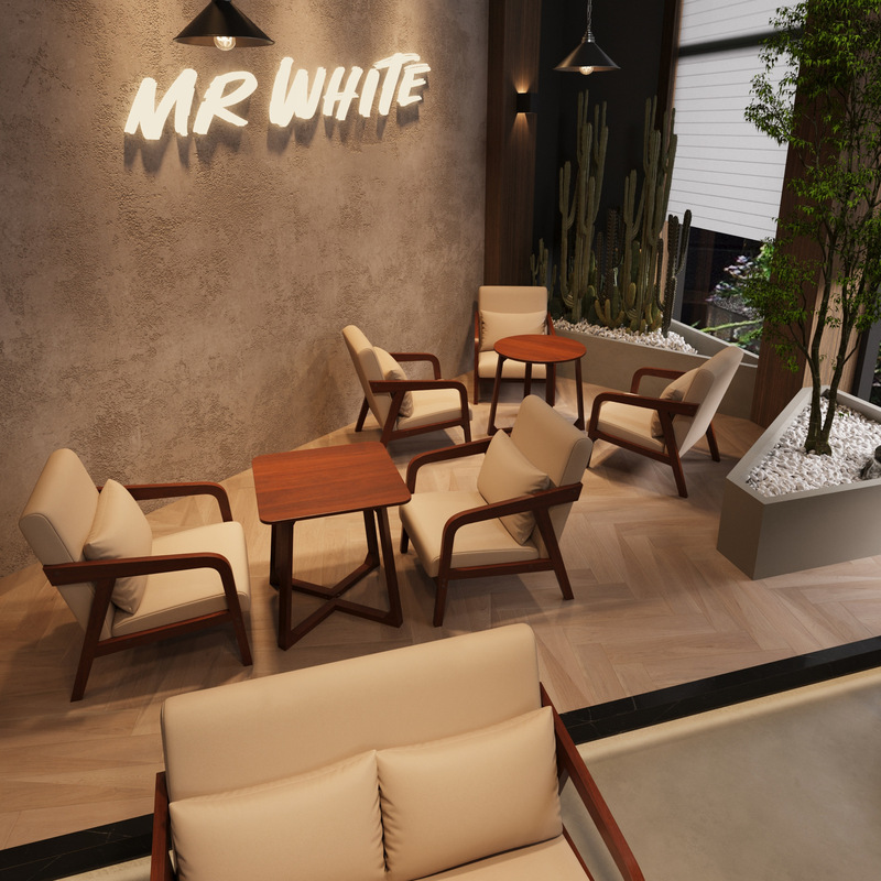 Trendy Coffee Shop Solid Wood Table and Chair Set, Comfortable Japanese-Style Sofa, Factory High-End Tavern, Bar, Milk Tea Shop Booth Seating