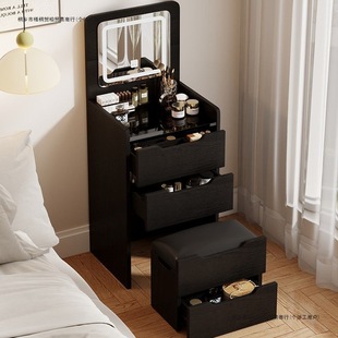 Bedroom Dresser Bedside Flip Dresser Rental Room Multi-Functional Small Apartment Storage Cabinet with Light Classy Black