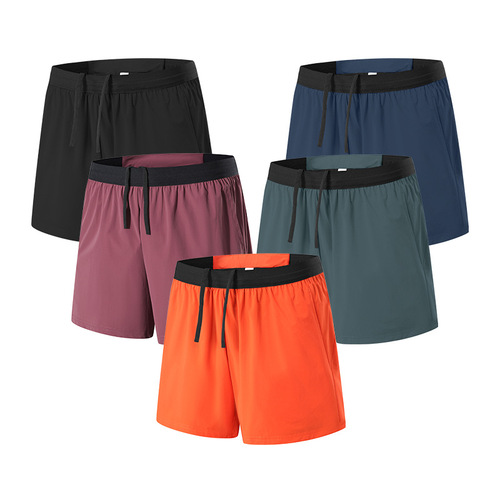Running shorts men's quick-drying summer lining fake two-piece nylon double-layer shorts outdoor marathon three-quarter shorts