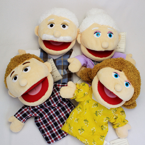 Role-playing family finger puppet toy, mouth-opening, moving plush toy, family early education, half-body character finger puppet