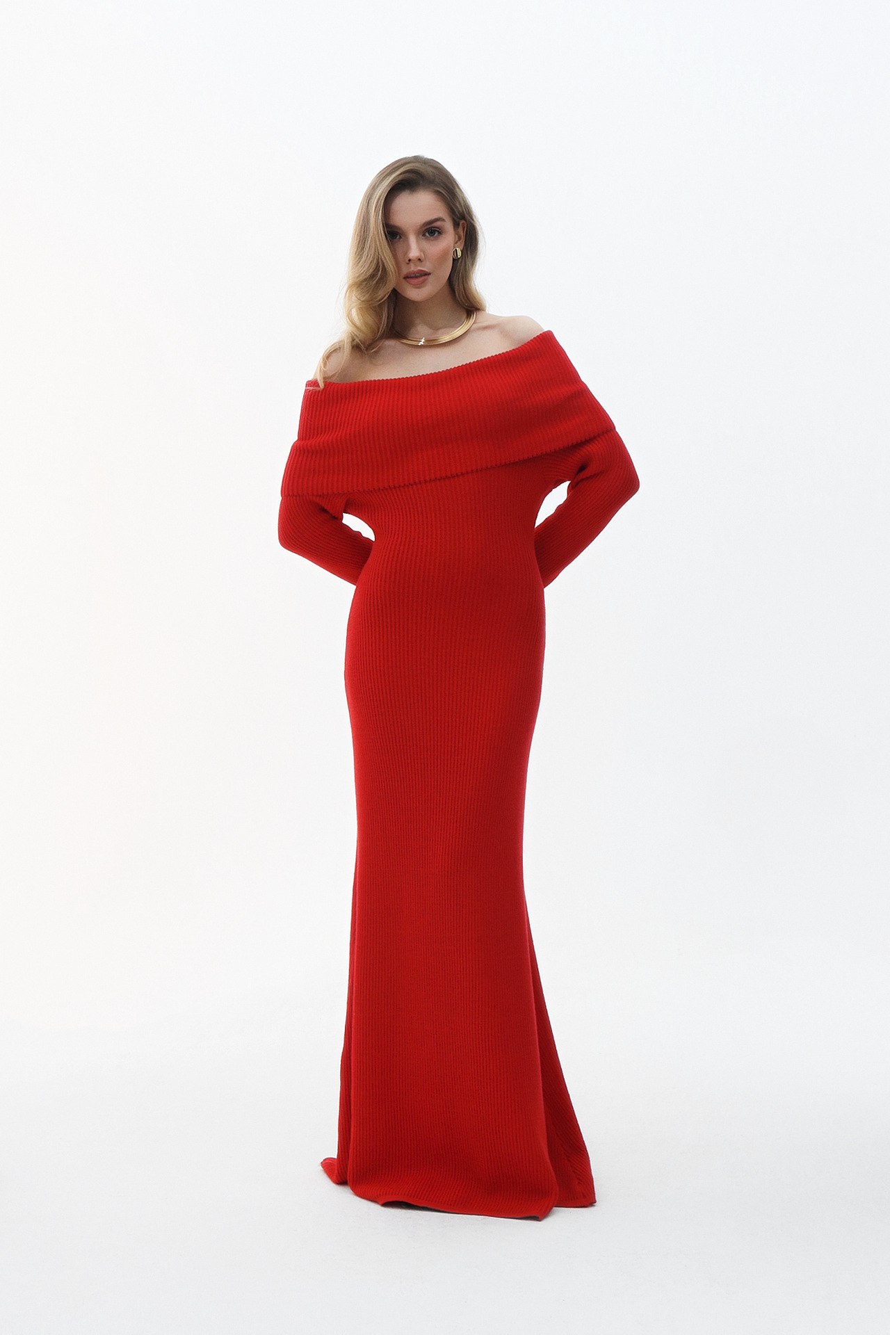 Autumn Winter Women Clothing Elegant off Shoulder Dress Solid Color Formal Dress Length Dress