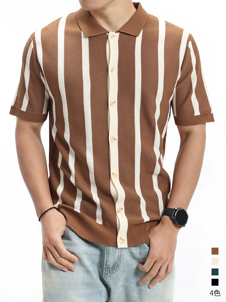 Vestido de hombre antiguo dinero de hielo de seda de punto polo camisa de hombre de verano de manga corta con la tapa cardigan retro camisa de polo casual hombre