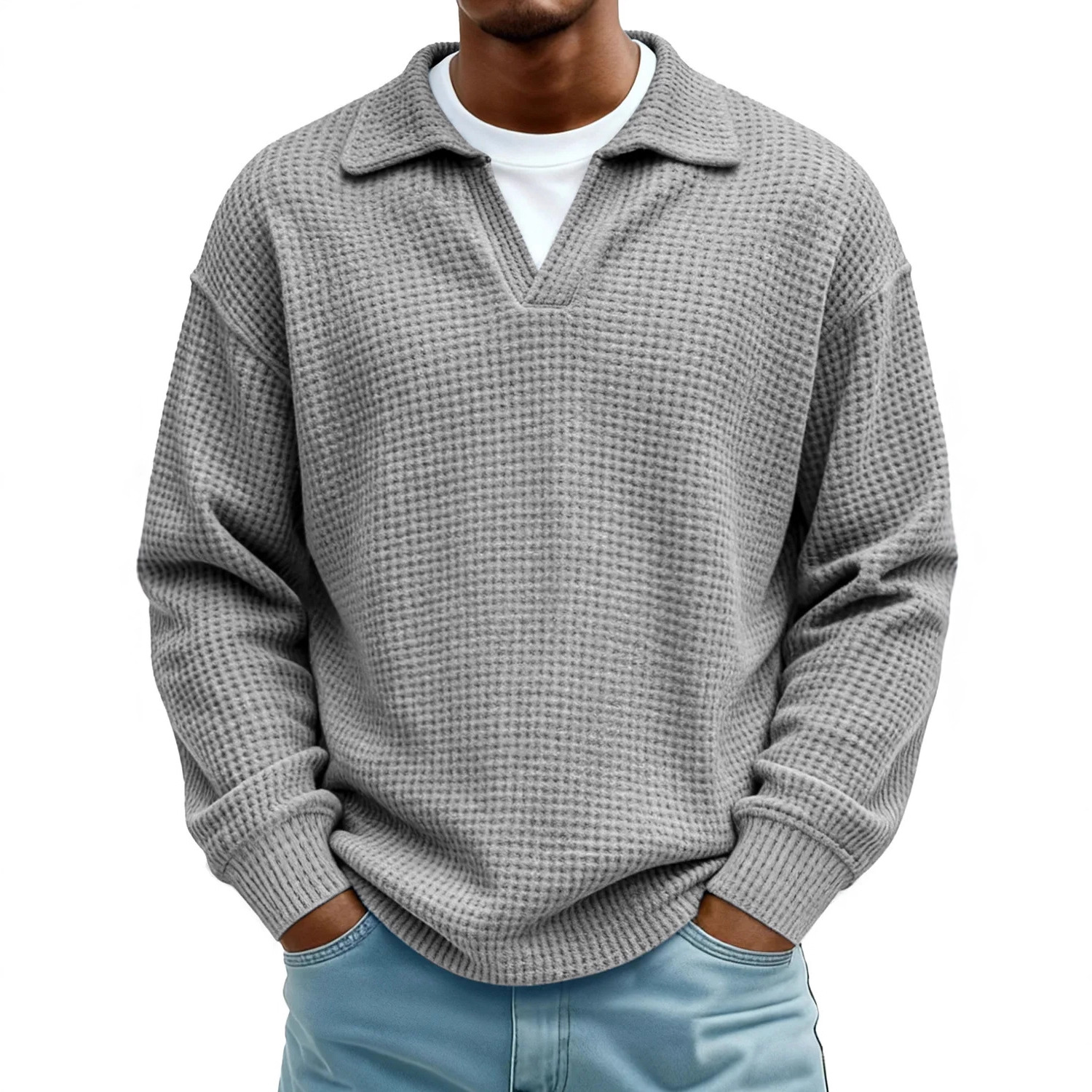 2025 European and American Autumn and Winter New Lapel Knitwear Men's Accessible Luxury Business Style Polo Shirt Waffle