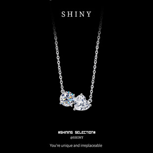 Korean Version of the New S925 Sterling Silver Necklace for Women with Double Hearts and Moissanite Inlaid with Exquisite Personalized Design Women's Necklace Jewelry Wholesale