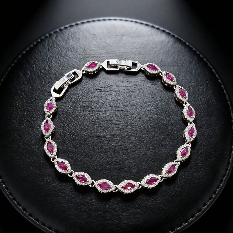 Light Luxury and High-End Feel, Cultured Ruby and Sapphire Marquise Bracelet, Simple and Elegant Red Corundum Bracelet, One-Piece Drop Shipping