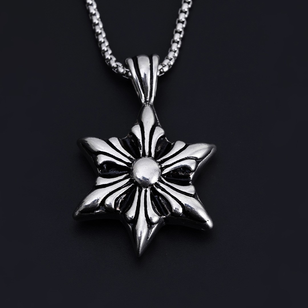 Titanium Steel Star Pendant Necklace Classic Snowflake Design_voghion.com