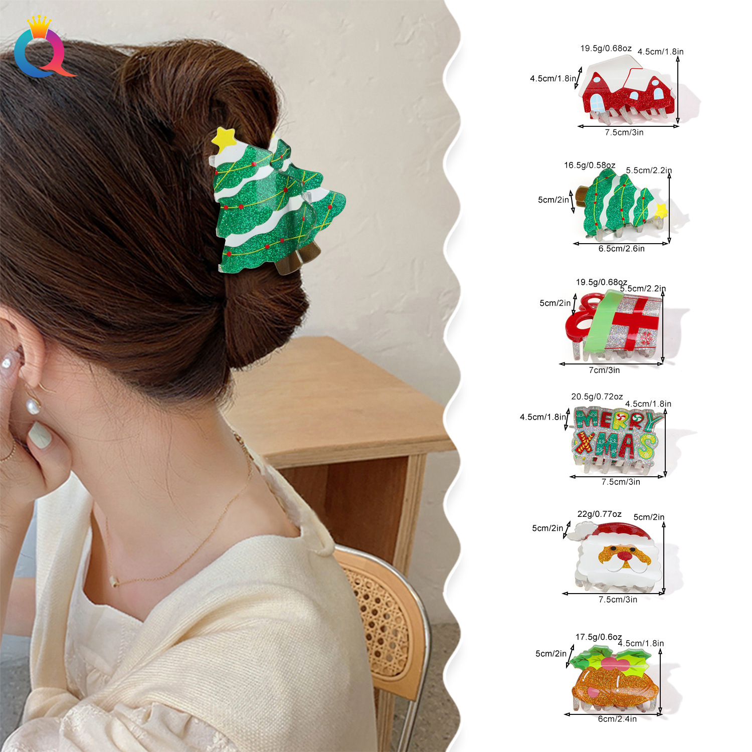 Christmas gift Odd reading cross border acrylic Christmas cartoon glitter hair clip disc hair clip senior sense shark clip hair accessories wholesale_voghion.com