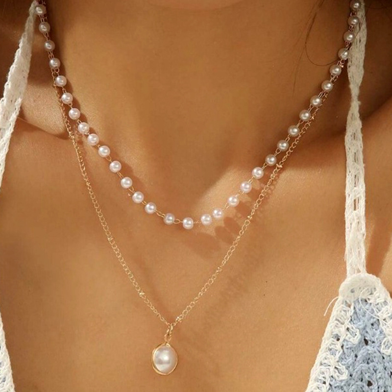 Rongshang Double-Layer Imitation Pearl Necklace for Women, Simple Elegant Pendant, Women's Clavicle Chain, Cross-Border Jewelry