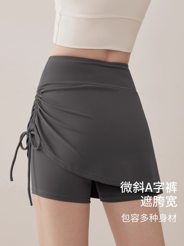 女性用スポーツフィットネスショートスカート、夏用薄手速乾ハイウエストアウターウェアランニングトレーニング偽ツーピース露出防止ヨガスカート|undefined