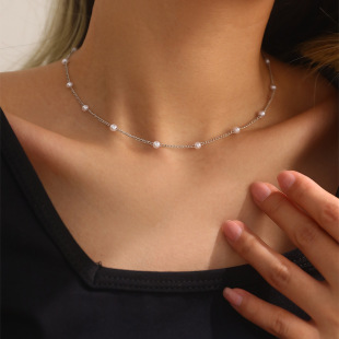 Simple round bead clavicle chain personalized imitation pearl all-match necklace female clavicle chain exquisite small necklace 1