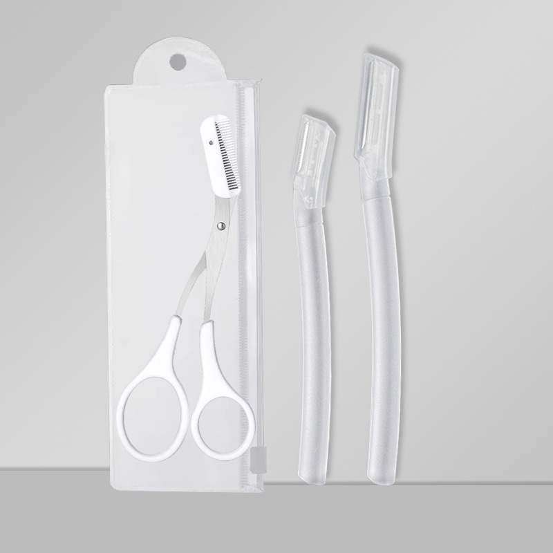 Cuchillo de cejas de tres piezas, cuchillo de cejas de corte de cejas de seguridad, cuchillo de cejas de corte de cejas macro, cuchillo de acero inoxidable