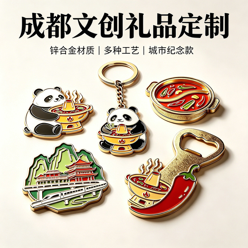 Customized keychains and fridge magnets from Chengdu, panda and hot pot themed tourist souvenirs, custom-made for cross-border trade