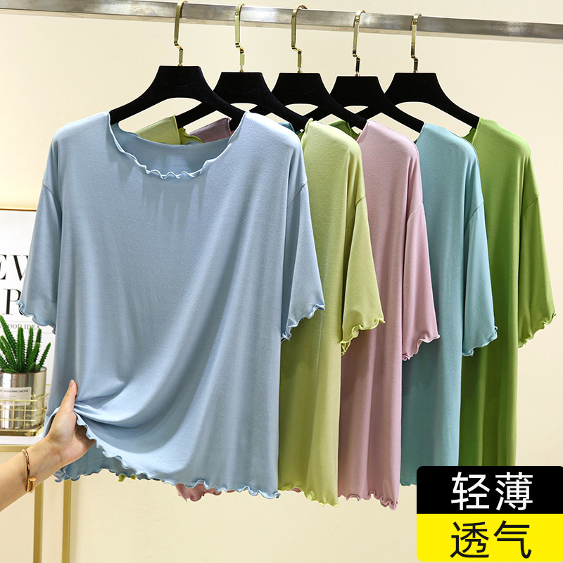 Short-Sleeved Modal Thin T-Shirt for Women in Summer, Cool Lace Half-Sleeved Top That Can Be Worn Outside, Large Size Casual Bottoming Shirt Short-Sleeved Modal Thin T-Shirt for Women in Summer, Cool Lace Half-Sleeved Top That Can Be Worn Outside, Large Size Casual Bottoming Shirt