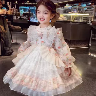 女童洛丽塔公主裙女孩碎花连衣裙春秋2026新款儿童法式蓬蓬网纱裙