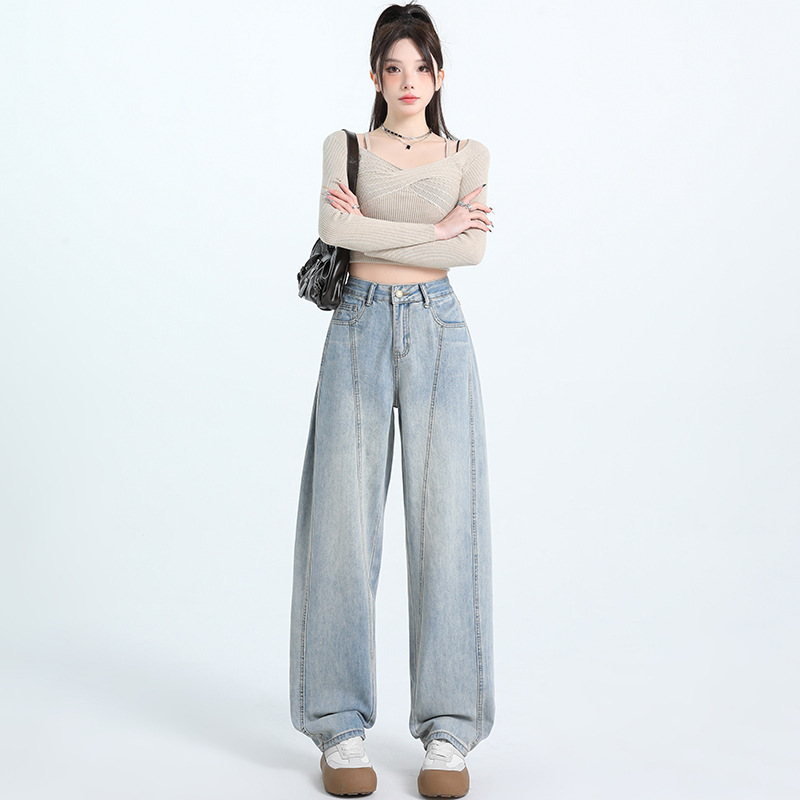 遮胯弯刀牛仔裤女秋2025新款高腰宽松慵懒风显瘦垂感镰刀香蕉阔腿|undefined