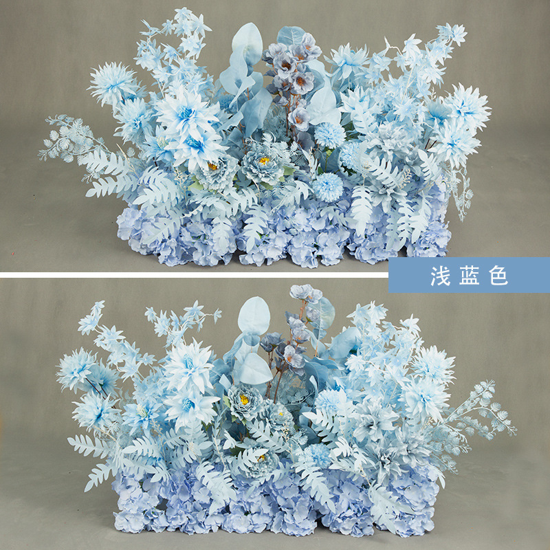 結婚式の道具の青い結婚式のシミュレーションの花の列の花の三角の花の列は造花の舞台の装飾の大きい赤色を配置します。|undefined