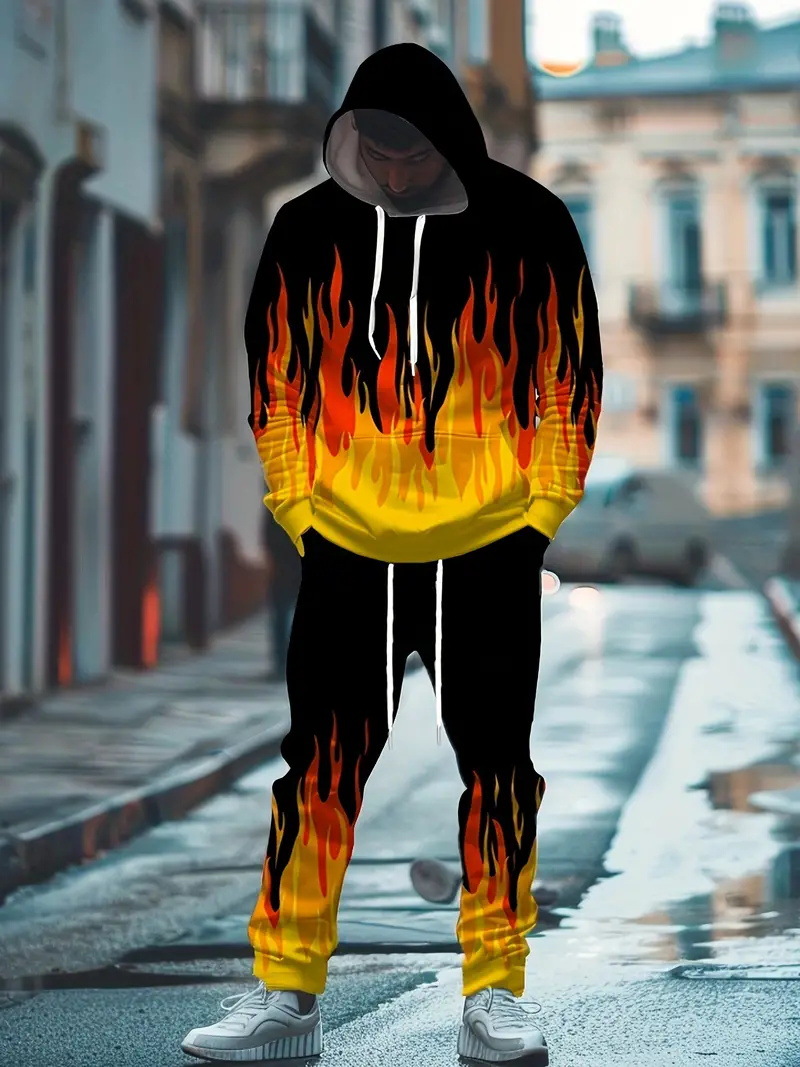 Traje de dos piezas con degradado de moda, pantalón de suéter con capucha suelto y cómodo de talla grande MC11-ML1