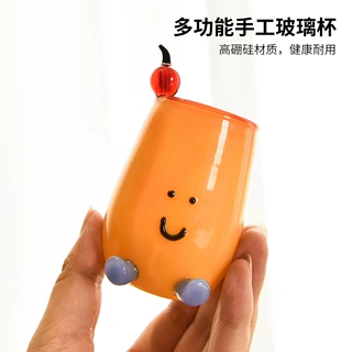 创意高颜值可爱笑脸玻璃杯迷你彩色樱桃杯子饮料冰淇淋玻璃杯子
