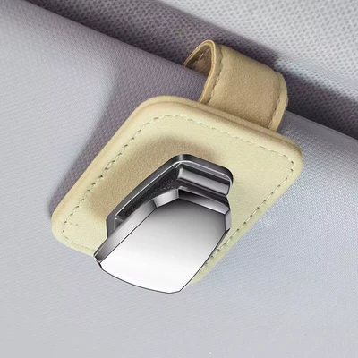 In-Car Sunglasses Clip, Card Holder, Car Glasses Clip/Bill Clip - suede-metal-beige-glasses-clip