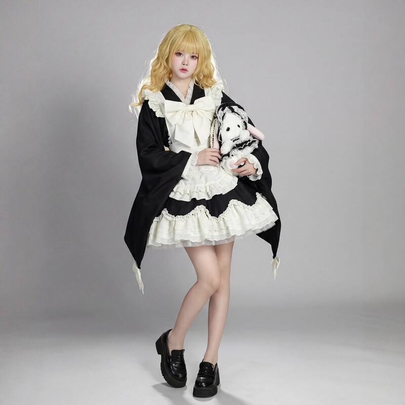 Black and White Maid Outfit Cosplay Anime Performance Costume Japanese Lolita Dress Halloween Role-Playing Costume Black and White Maid Outfit Cosplay Anime Performance Costume Japanese Lolita Dress Halloween Role-Playing Costume