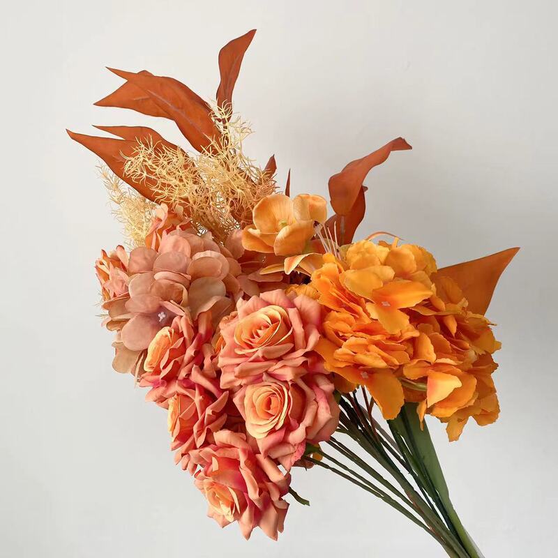 Autumn Series Flowers Orange Wedding Wedding Auditorium Artificial Flowers Orange Series High-end Hotel Floral Fake Flowers