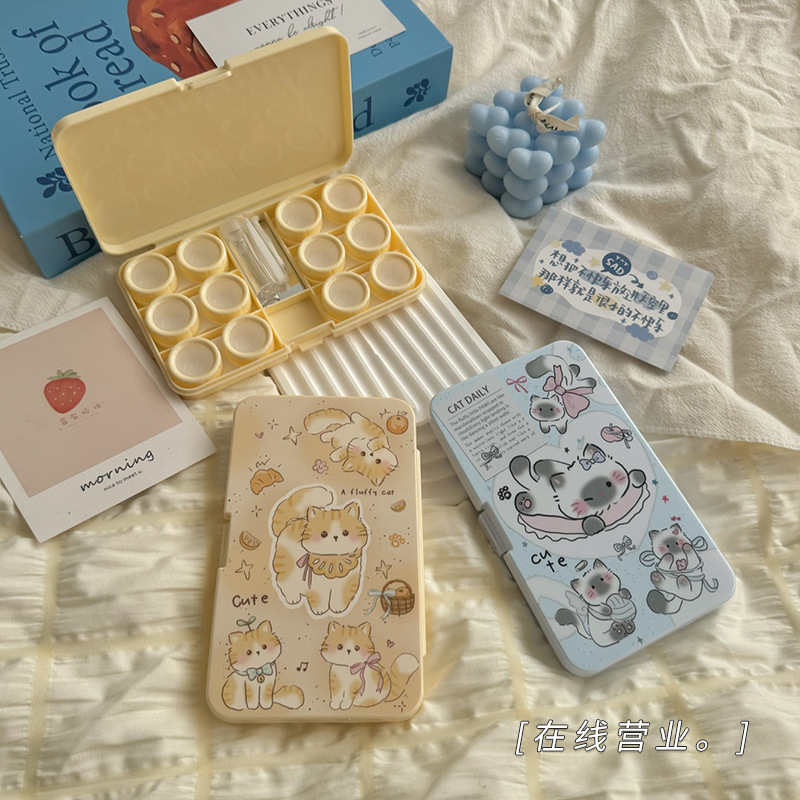 隐形眼镜盒子美瞳盒收纳盒护理盒便携多副装双联盒6联盒6副装可爱