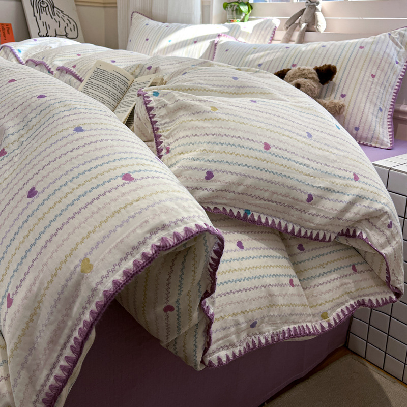 Cama de hilo de doble capa de algodón de grado materno-infantil de clase A, funda de edredón de algodón de cuatro piezas, sábana 2025 nuevo estilo universal de cuatro estaciones