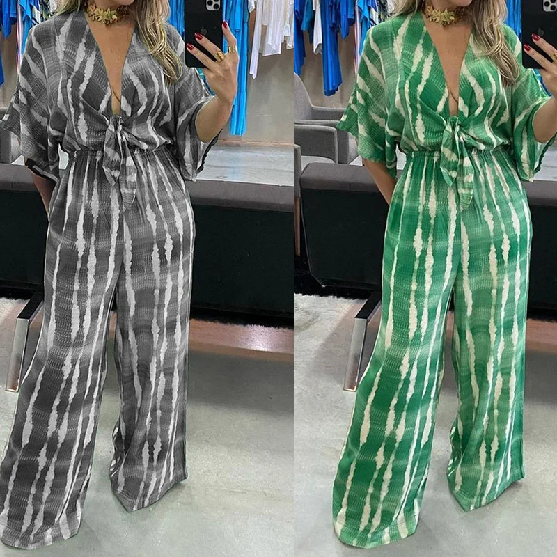 AliExpress 2023 nuevo otoño europeo y americano ropa de mujer simple sexy con cuello en v encaje suelto de manga tres cuartos mono image 3