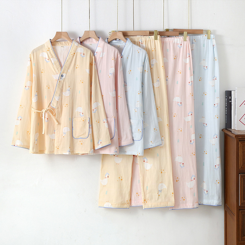 Cotton Double-layer Gauze Postpartum Adjustable Lactation suit Pregnant Women's Kimono Pajamas for plus size Spring and Autumn