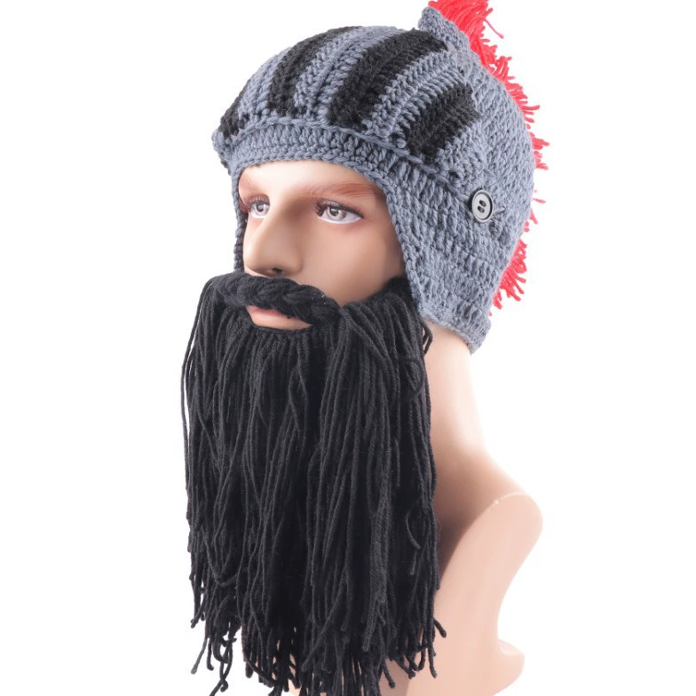 Забавная креативная Горячая продажа теплая защита ушей ручной работы вязаная Борода Красная корона римская шляпа рыцарь шляпа форма шлема