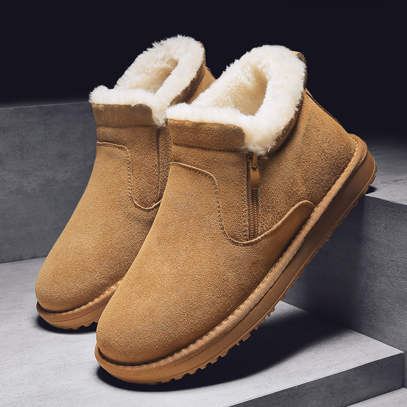 겨울 새 기모 따뜻한 눈 부츠 가죽 냉간 두꺼운 낮은 옆 지퍼 발 신발 남성 신발