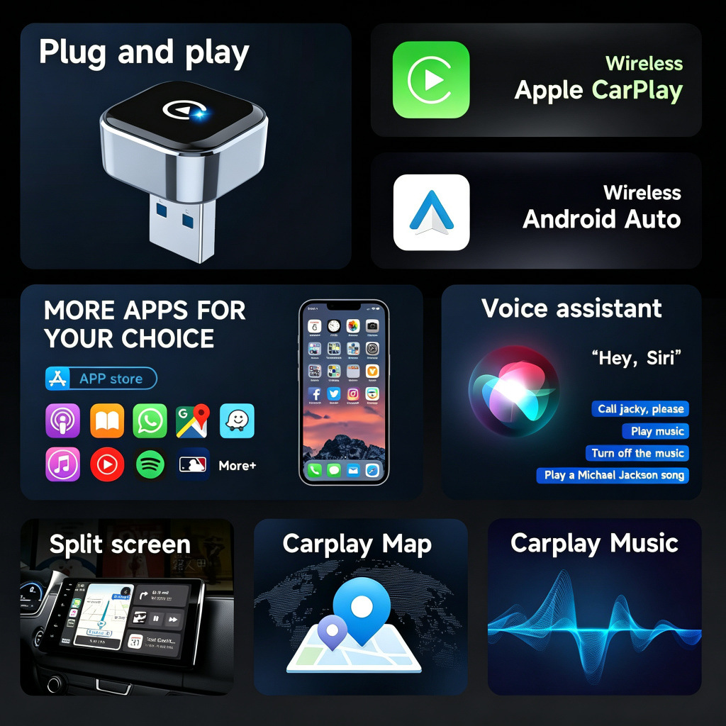 Overseas Cross-Border Two-In-One In-Car Wired to Wireless Smart Carplay Box Androidauto Adapter