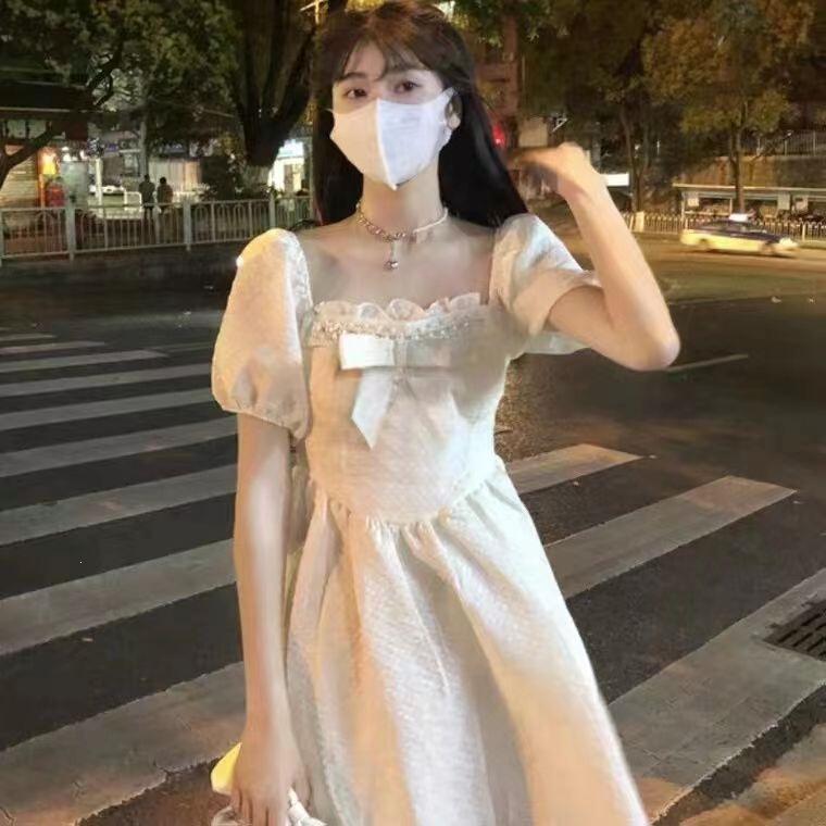 【With Lining + Invisible Zipper】New Summer Style Elegant Bowknot Waist-Cinching Short Princess Dress 【With Lining + Invisible Zipper】New Summer Style Elegant Bowknot Waist-Cinching Short Princess Dress