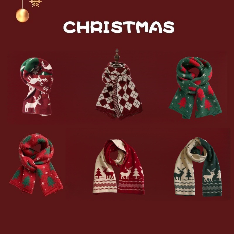 圣诞节麋鹿围巾新年男女冬季情侣款百搭中长款针织毛线保暖围脖